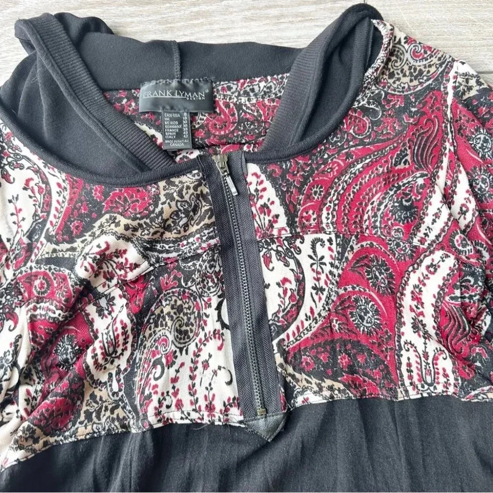 Frank Lyman Paisley Pattern Hooded Sweater Dress Made in Canada